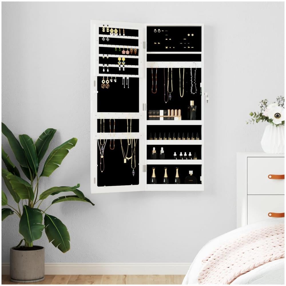 Armadio Portagioie Con Specchio A Muro Bianco 37,5x10x106 Cm - Foto 1