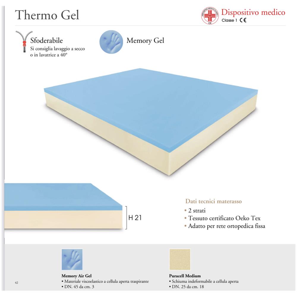 Materasso Singolo, Modello Italgel Dimensione 90x190 Cm, In Memory Foam, Composto Da 2 Strati Memory Air Gel E Puracell, Prodotto In Italia - Foto 2