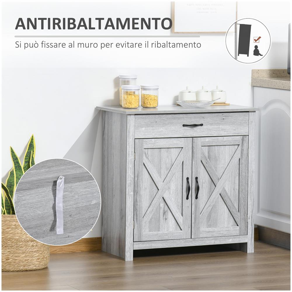 Credenza Cucina Country con Armadietto a 2 Ante e Cassetto, 80x39.7x80cm, Grigio - Foto 6