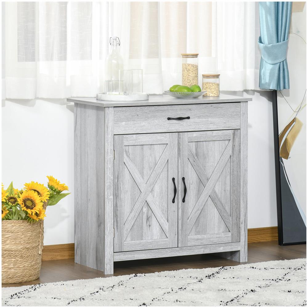 Credenza Cucina Country con Armadietto a 2 Ante e Cassetto, 80x39.7x80cm, Grigio - Foto 2