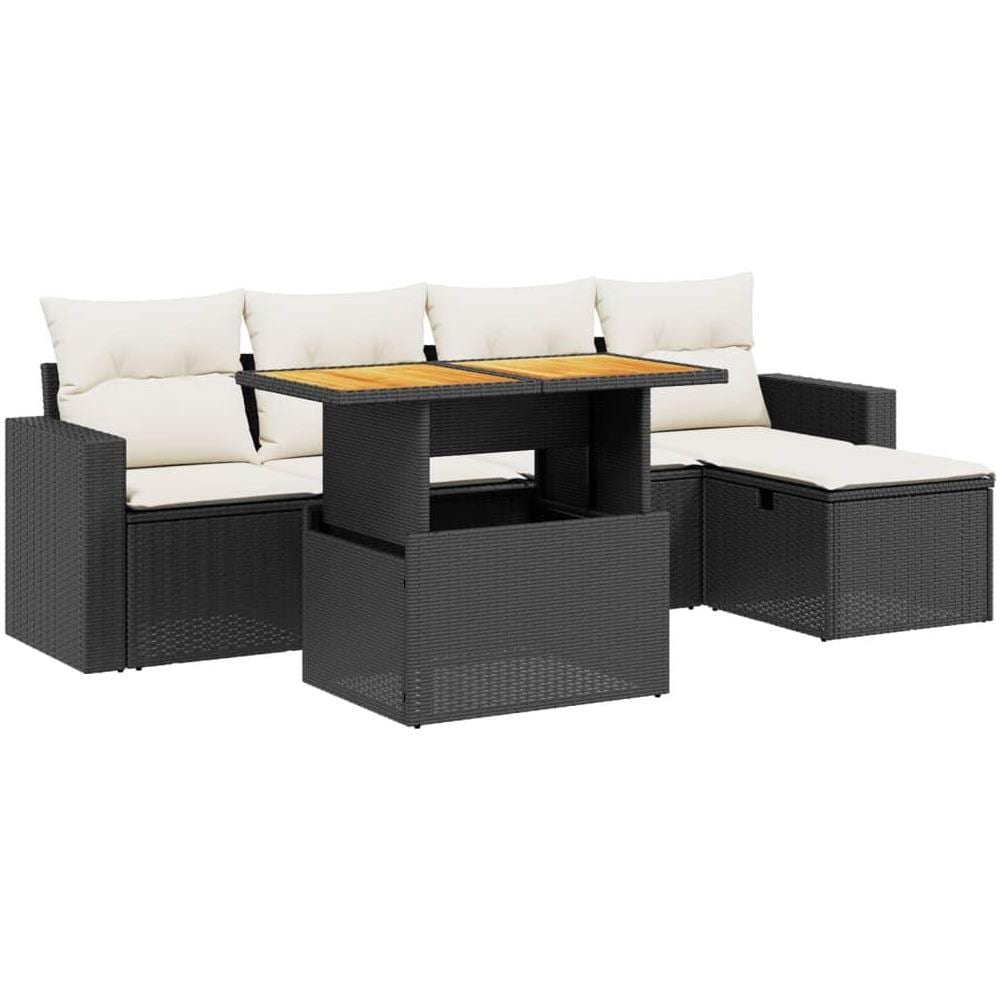 Set Divano da Giardino 6 pz con Cuscini Nero in Polyrattan - Foto 1