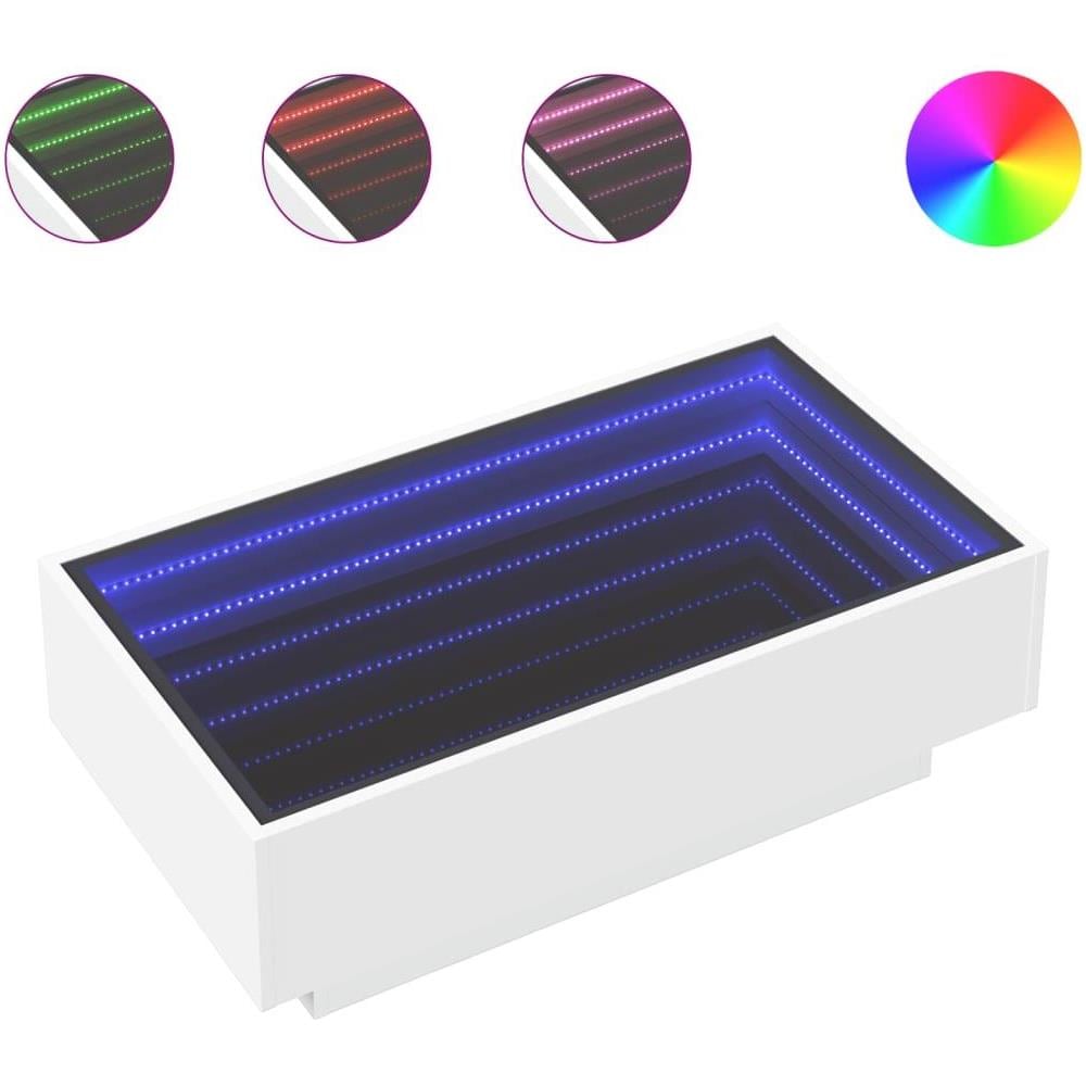 Tavolino Salotto con LED Bianco 90x50x30 cm Legno Multistrato - Foto 1