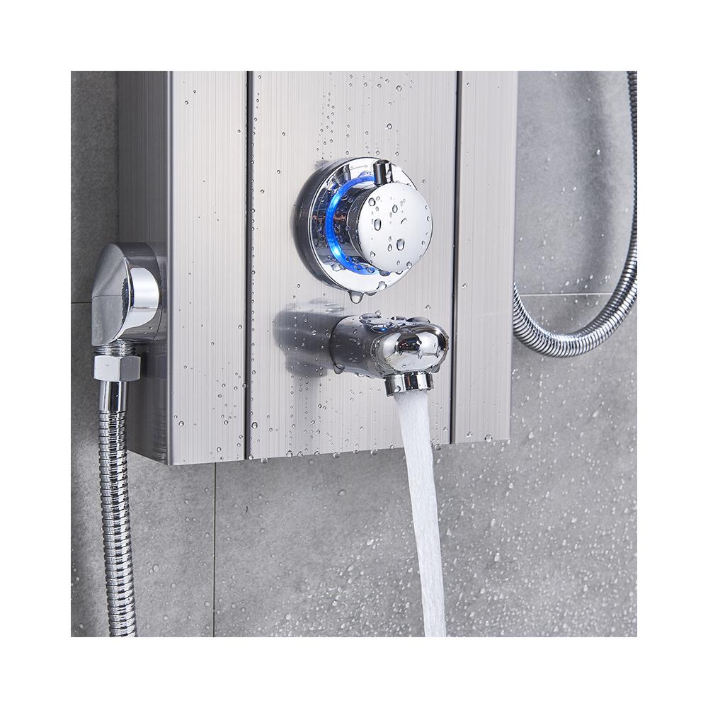 Pannello doccia Blackswan, modello M9006 nichelato con LED, display digitale, bocca di erogazione, doccetta bidet e funzioni SPA, misura 121 cm - Foto 4