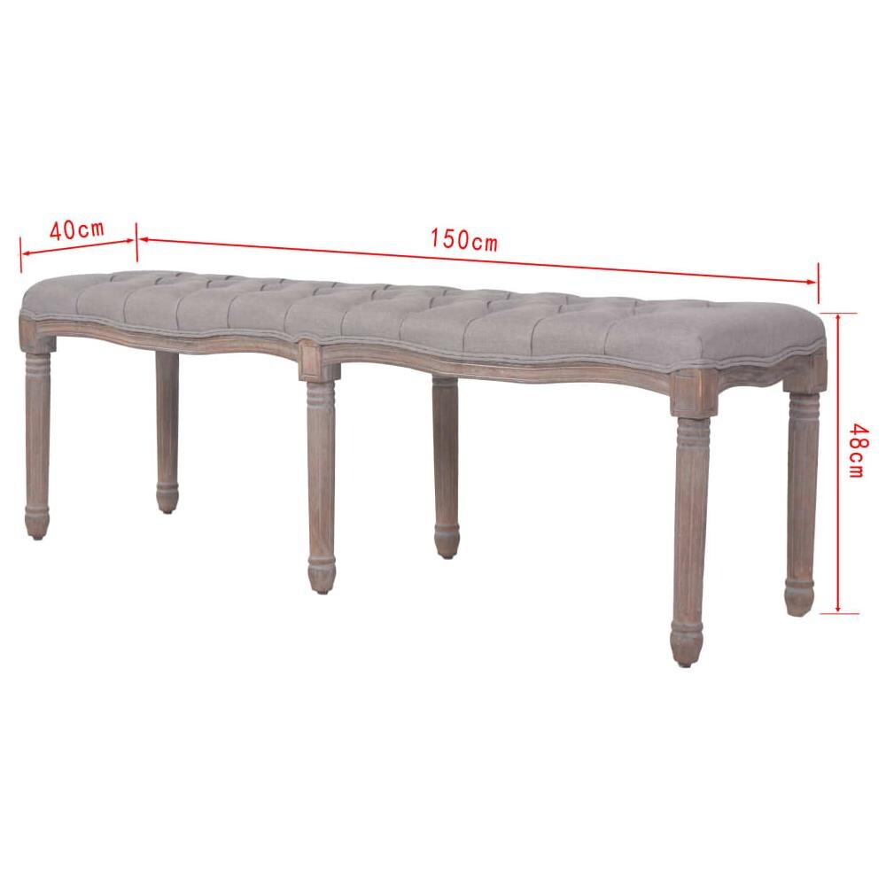 Panca In Legno Massello E Lino 150x40x48 Cm Grigio Chiaro - Foto 7