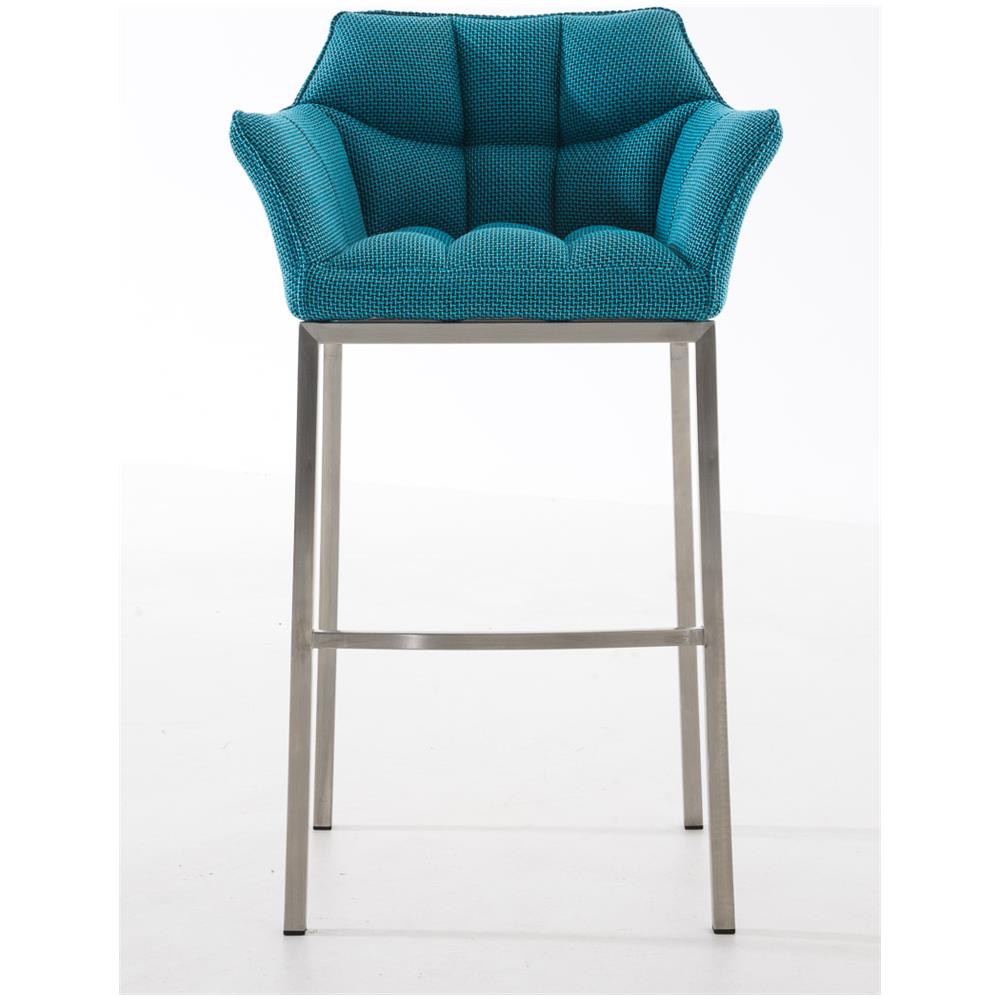 Sgabello DAMASO B con Telaio a 4 Gambe Nero, in Tessuto Turchese Telaio Acciaio Inox - Foto 2