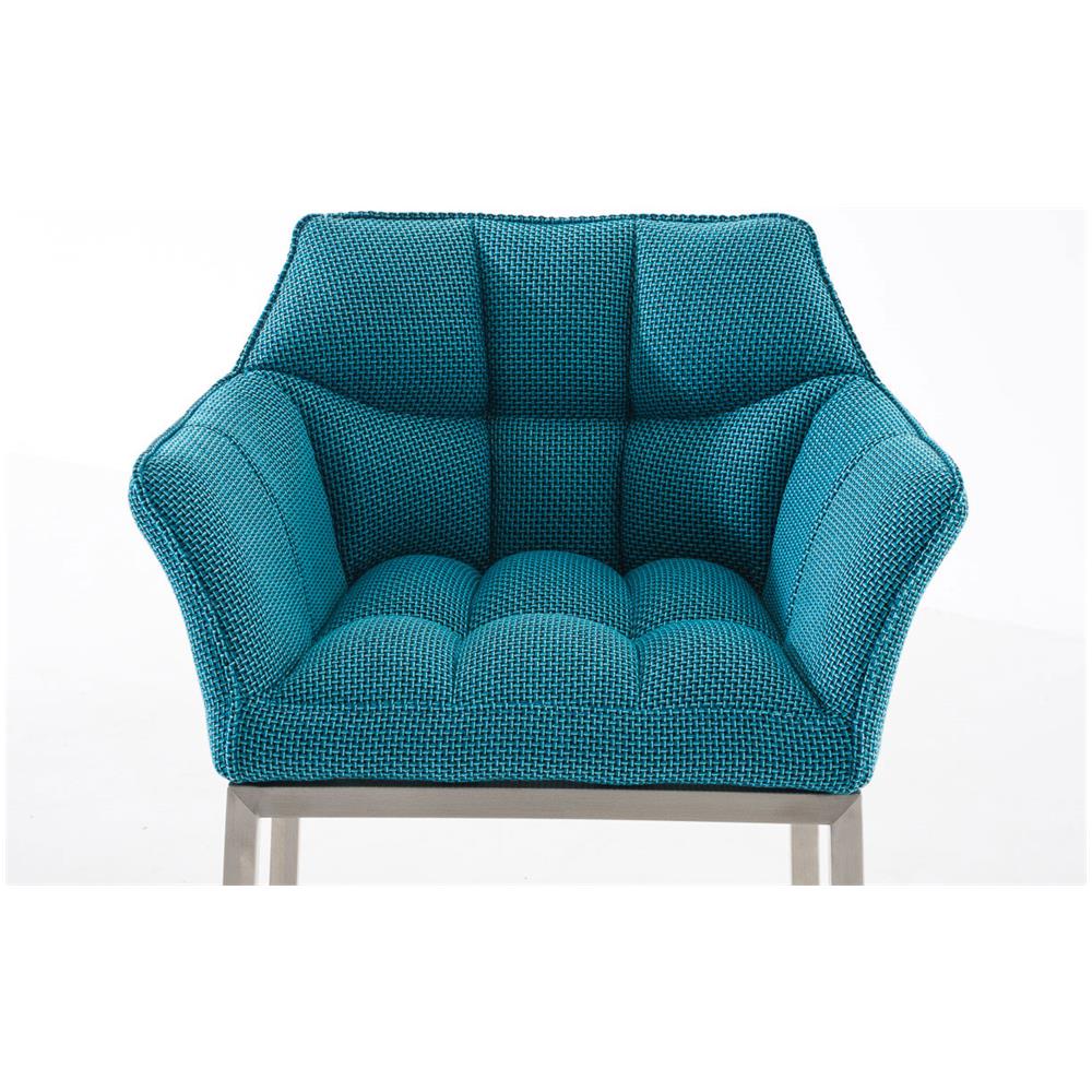 Sgabello DAMASO B con Telaio a 4 Gambe Nero, in Tessuto Turchese Telaio Acciaio Inox - Foto 5