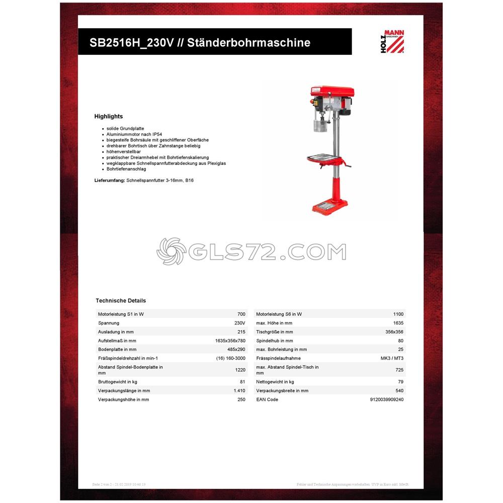 Trapano A Colonna Con Trasmissione A Cinghia 230v Holzmann Sb2516h - Foto 8