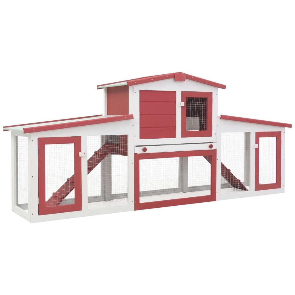 Conigliera Per Esterni Grande Rossa E Bianca 204x45x85cm Legno - Foto 1
