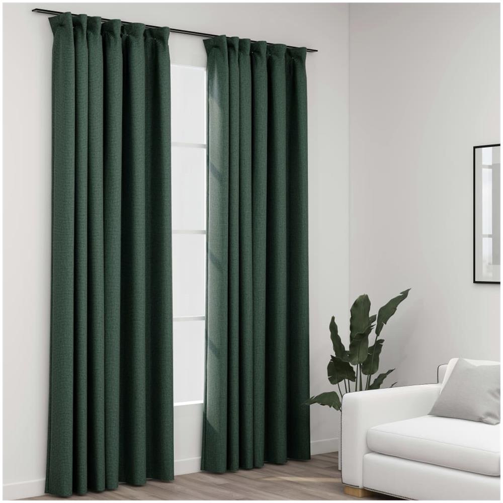 Tende Oscuranti Con Ganci Effetto Lino 2 Pz Verdi 140x245 Cm - Foto 1