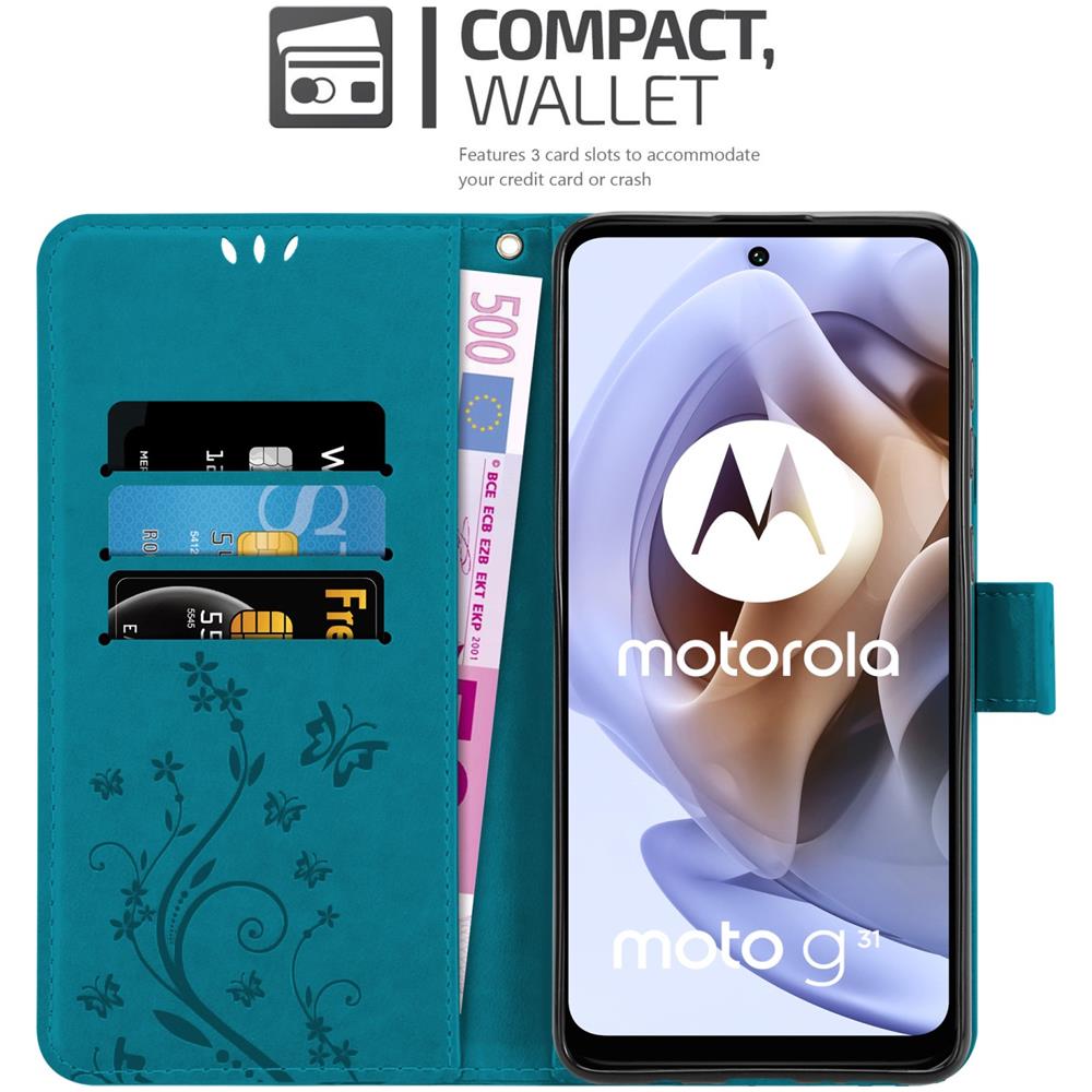 Cadorabo Custodia Compatibile Con Motorola Moto G31 / G41 In Blu Fiore - Coperchio Protettivo In Design Floreale Con Chiusura Magnetica, Funzione Stand E Slot Per Carte - Foto 2