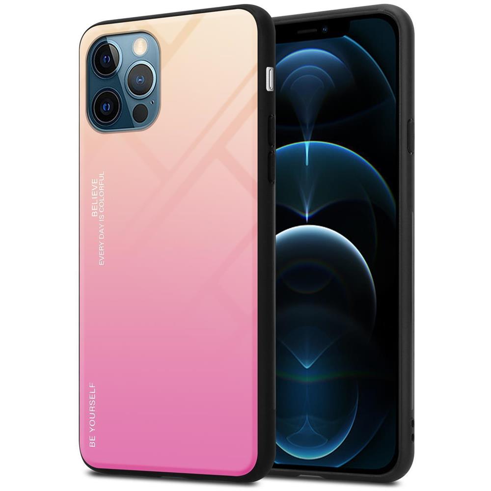 Custodia Compatibile Con Apple Iphone 12 / Iphone 12 Pro In Giallo - Rosa - Coperchio Protettivo Bicolore In Vetro Temperato E Silicone Tpu - Foto 1