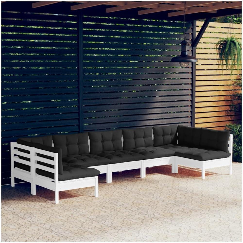 Set Divani Da Giardino 7 Pz Con Cuscini Bianchi Legno Di Pino - Foto 1