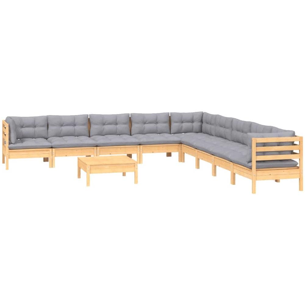 Set Divani Da Giardino 10 Pz Con Cuscini Grigi Massello Di Pino - Foto 3