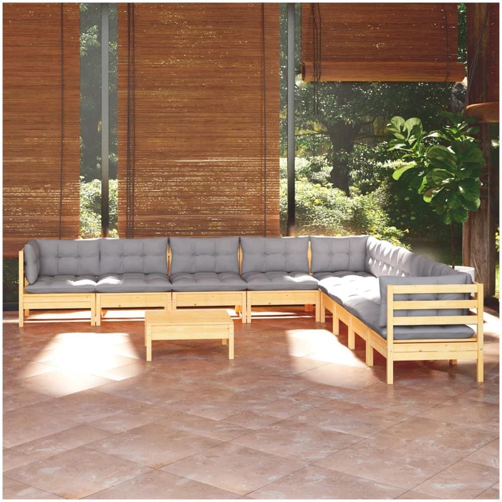 Set Divani Da Giardino 10 Pz Con Cuscini Grigi Massello Di Pino - Foto 1