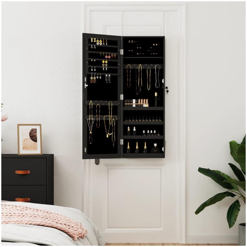 Armadio Portagioie Con Specchio A Muro Nero 37,5x10x106 Cm - Foto 3