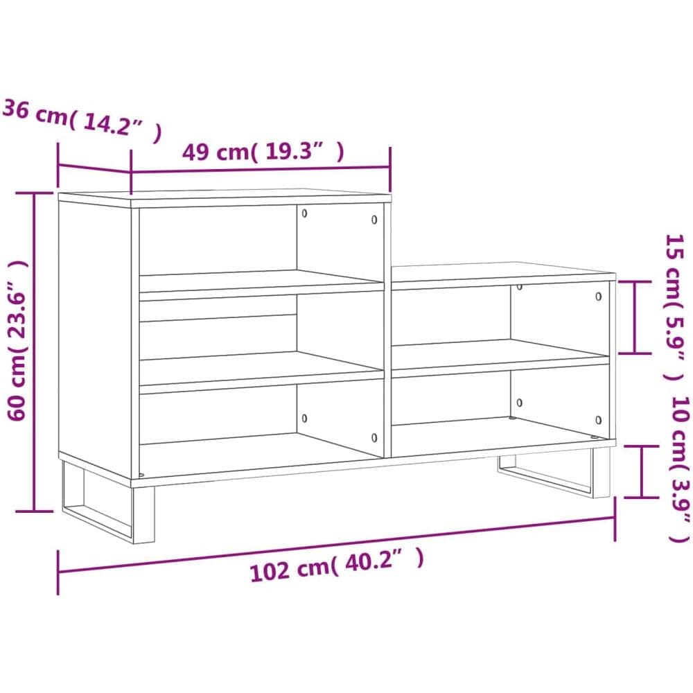 Scarpiera Grigio Sonoma 102x36x60 Cm In Legno Multistrato - Foto 10