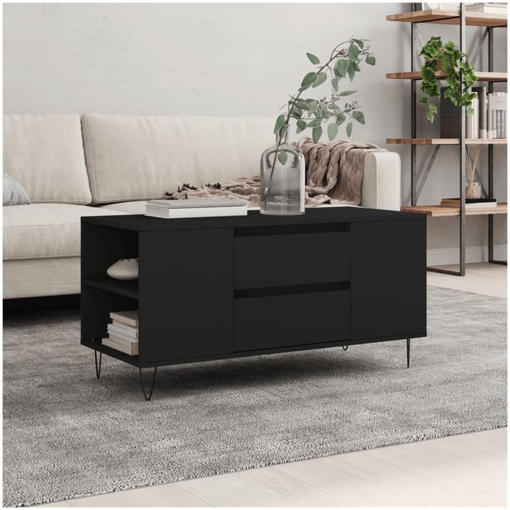Tavolino Da Salotto Nero 102x44,5x50 Cm In Legno Multistrato - Foto 1
