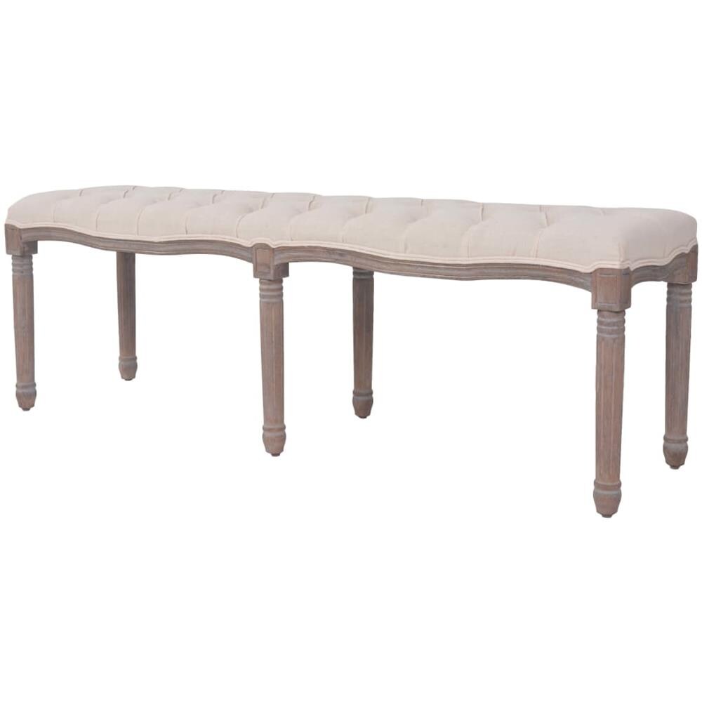 Panca In Legno Massello E Lino 150x40x48 Cm Bianco Crema - Foto 1