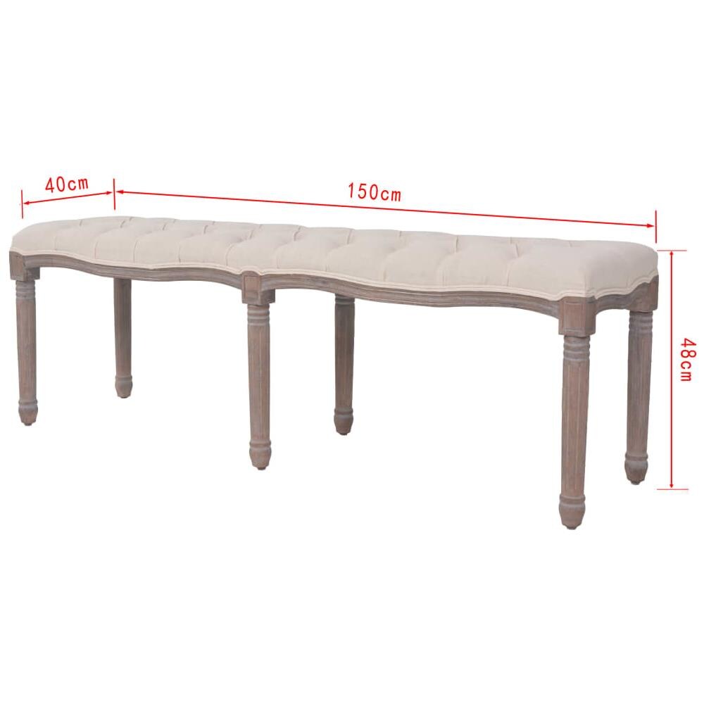 Panca In Legno Massello E Lino 150x40x48 Cm Bianco Crema - Foto 7