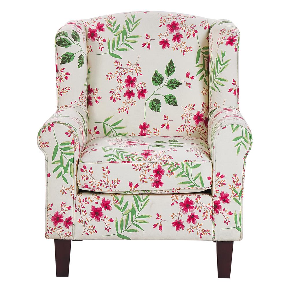 Poltrona Wing Con Poggiapiedi In Tessuto Beige E Motivo Floreale Hamar - Foto 2