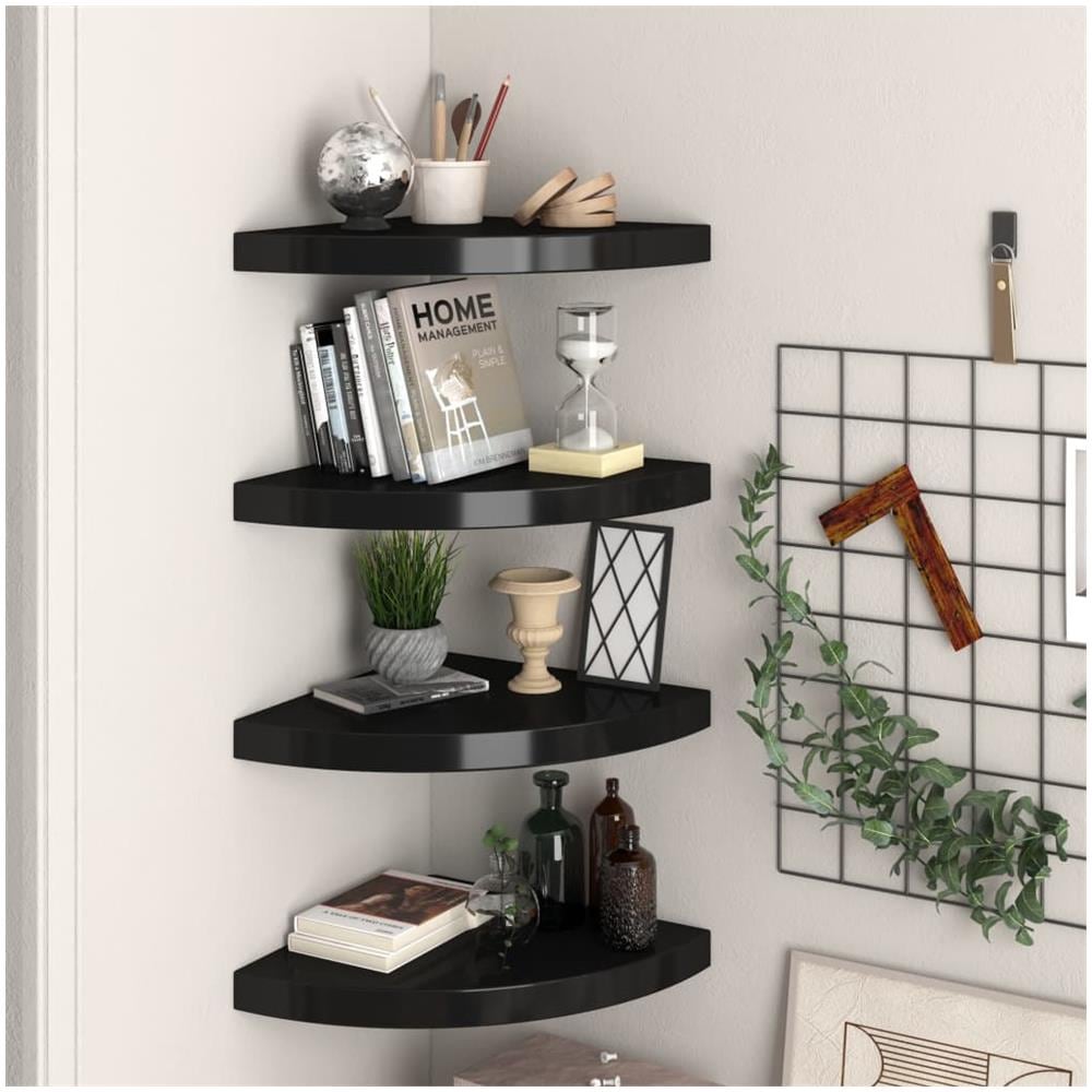Scaffali Angolari A Parete 4 Pz Neri 35x35x3,8 Cm Mdf - Foto 1