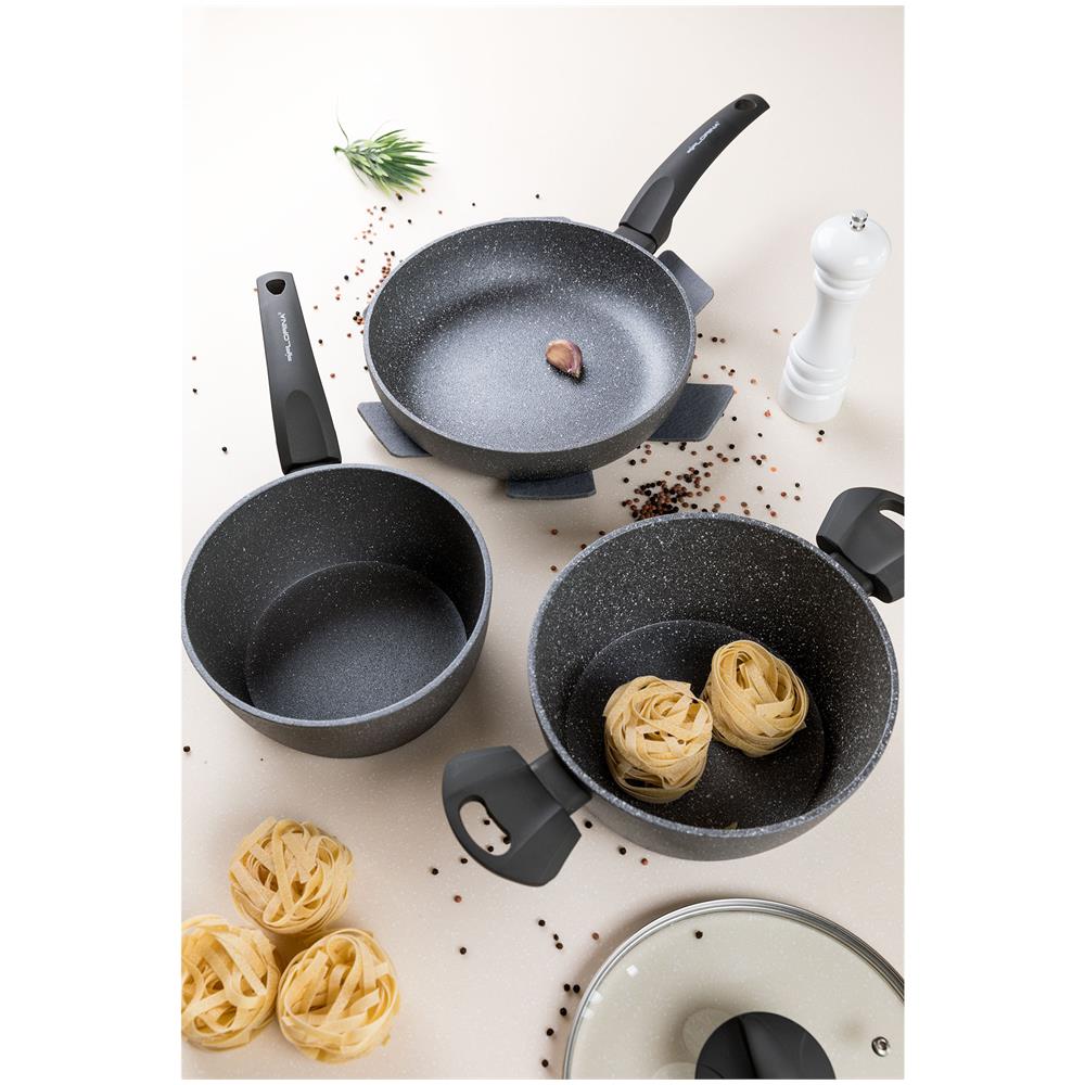 Lava Stone Casseruola Alta Induzione, 24cm, 4 Litri, Coperchio In Vetro, Antiaderente Grigio - Foto 2