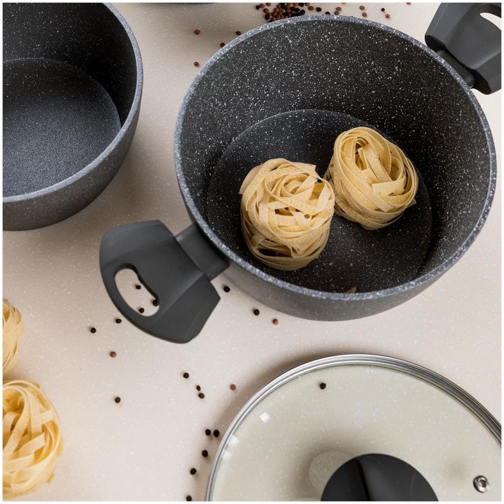 Lava Stone Casseruola Alta Induzione, 24cm, 4 Litri, Coperchio In Vetro, Antiaderente Grigio - Foto 6
