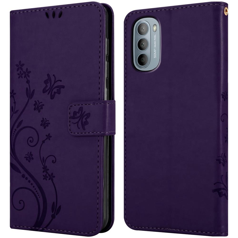 Custodia Compatibile Con Motorola Moto G31 / G41 In Lilla Scuro Fiore - Coperchio Protettivo In Design Floreale Con Chiusura Magnetica, Funzione Stand E Slot Per Carte - Foto 7