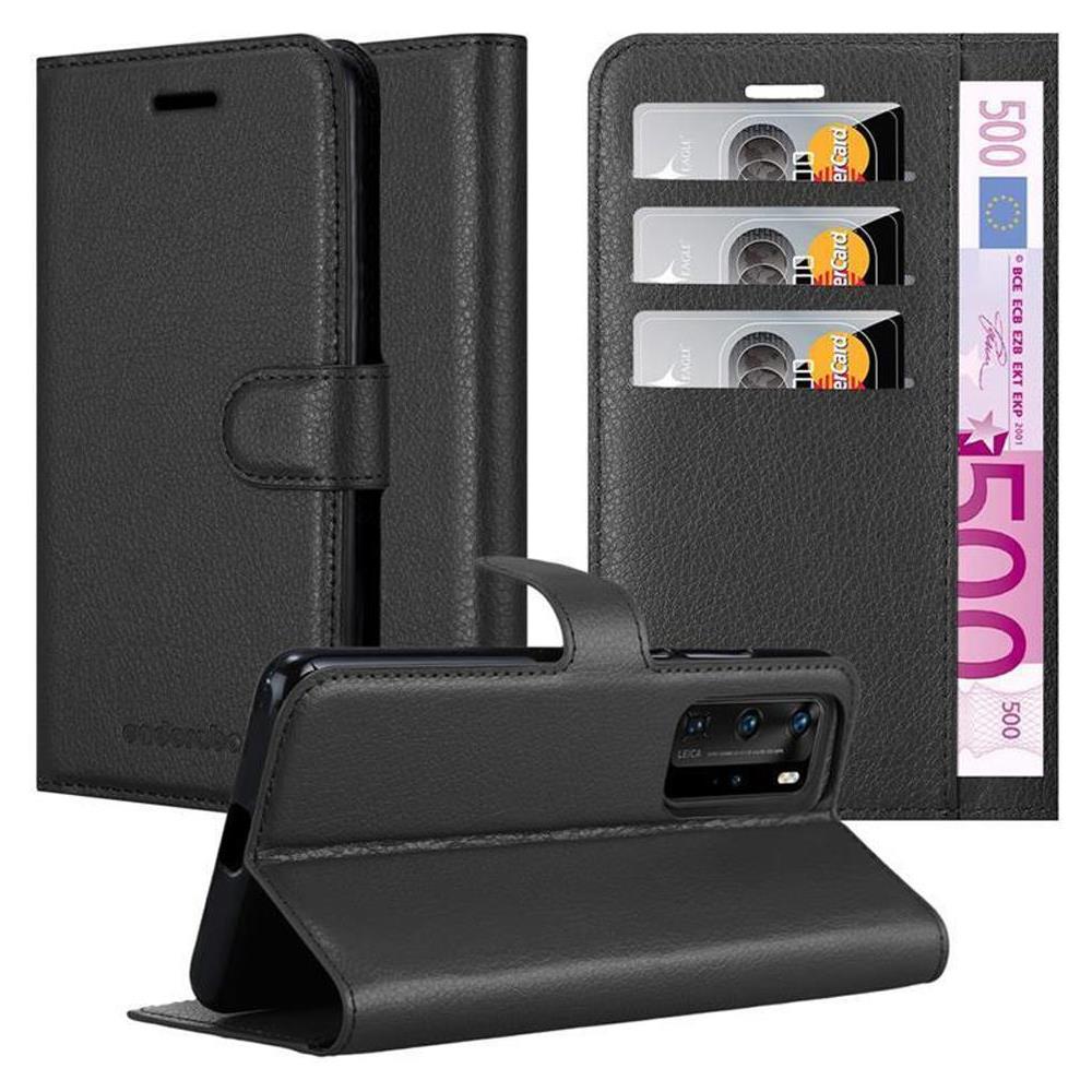 Custodia Compatibile Con Huawei P40 In Nero Carbone - Coperchio Protettiva Con Chiusura Magnetica, Funzione Stand E Tasca Per Le Carte - Foto 1