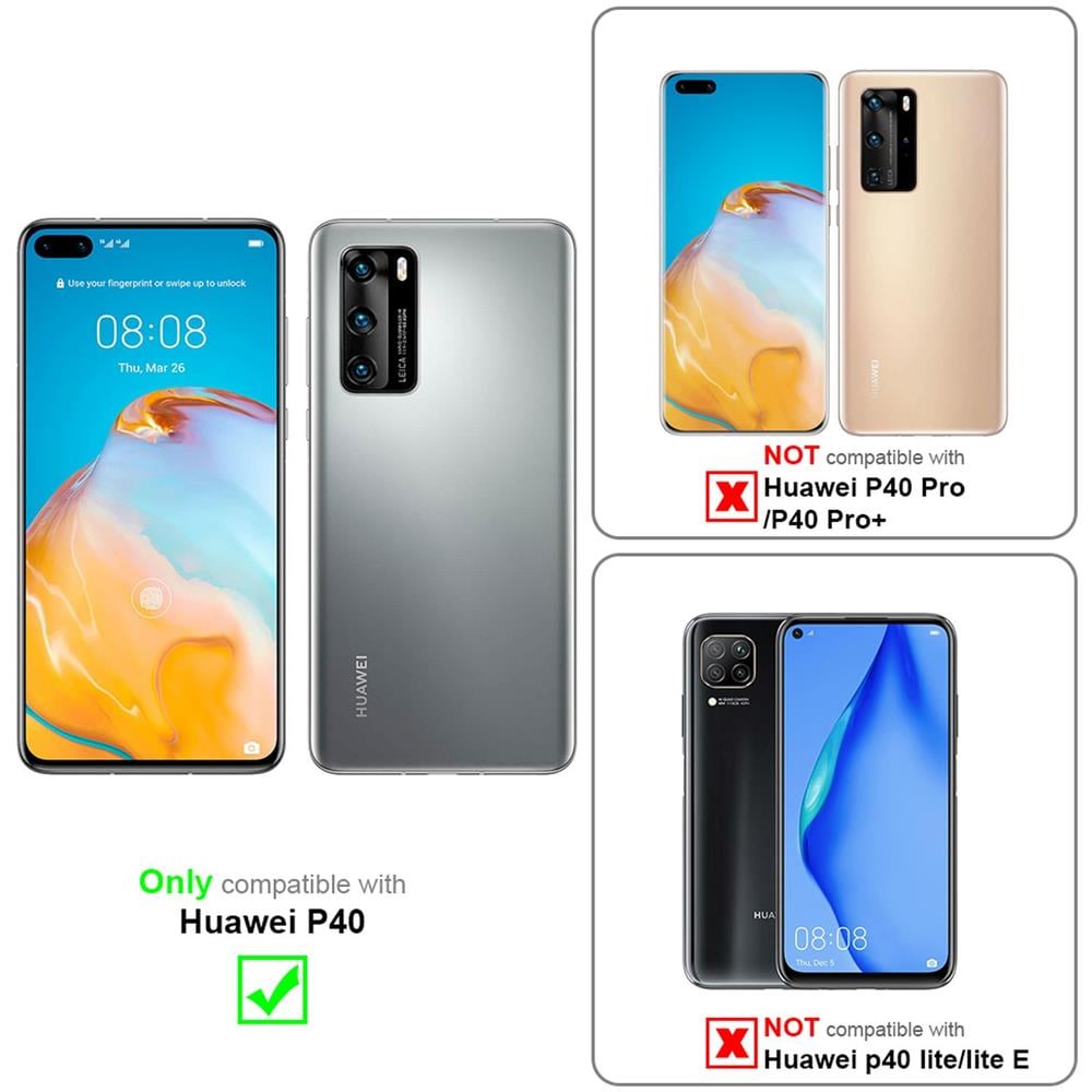 Custodia Compatibile Con Huawei P40 In Nero Carbone - Coperchio Protettiva Con Chiusura Magnetica, Funzione Stand E Tasca Per Le Carte - Foto 2
