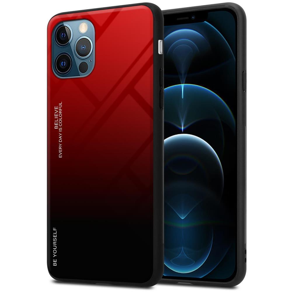 Cadorabo Custodia Compatibile Con Apple Iphone 12 / Iphone 12 Pro In Rosso - Nero - Coperchio Protettivo Bicolore In Vetro Temperato E Silicone Tpu - Foto 1