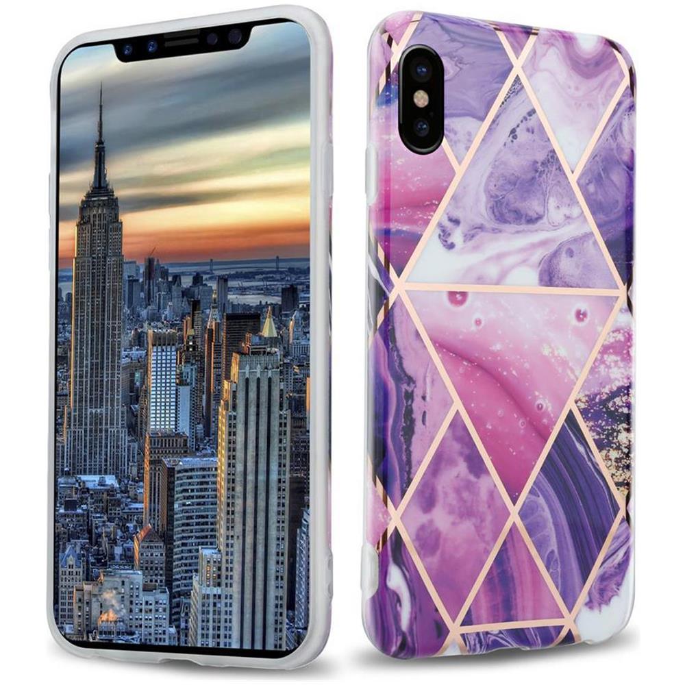 Custodia Compatibile Con Apple Iphone X / Xs In Marmo Viola Onda No. 14 - Coperchio Protettivo In Silicone Tpu Con Motivo A Mosaico - Foto 1