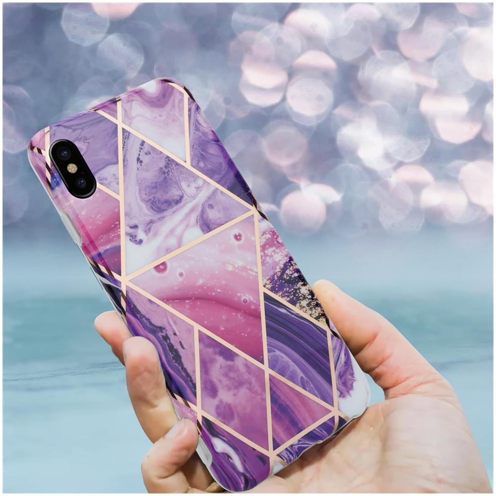 Custodia Compatibile Con Apple Iphone X / Xs In Marmo Viola Onda No. 14 - Coperchio Protettivo In Silicone Tpu Con Motivo A Mosaico - Foto 8