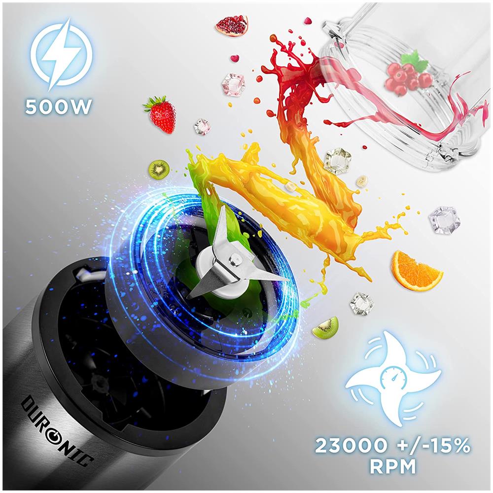 Bl520 Mini Frullatore Elettrico 500w | Sports Blender Con Borraccia Da 570ml E 400 Ml Senza Bpa | Frullatore Potente Con Lame In Acciaio | Bottiglia Con Coperchio | Per Smoothie E Frullati - Foto 8