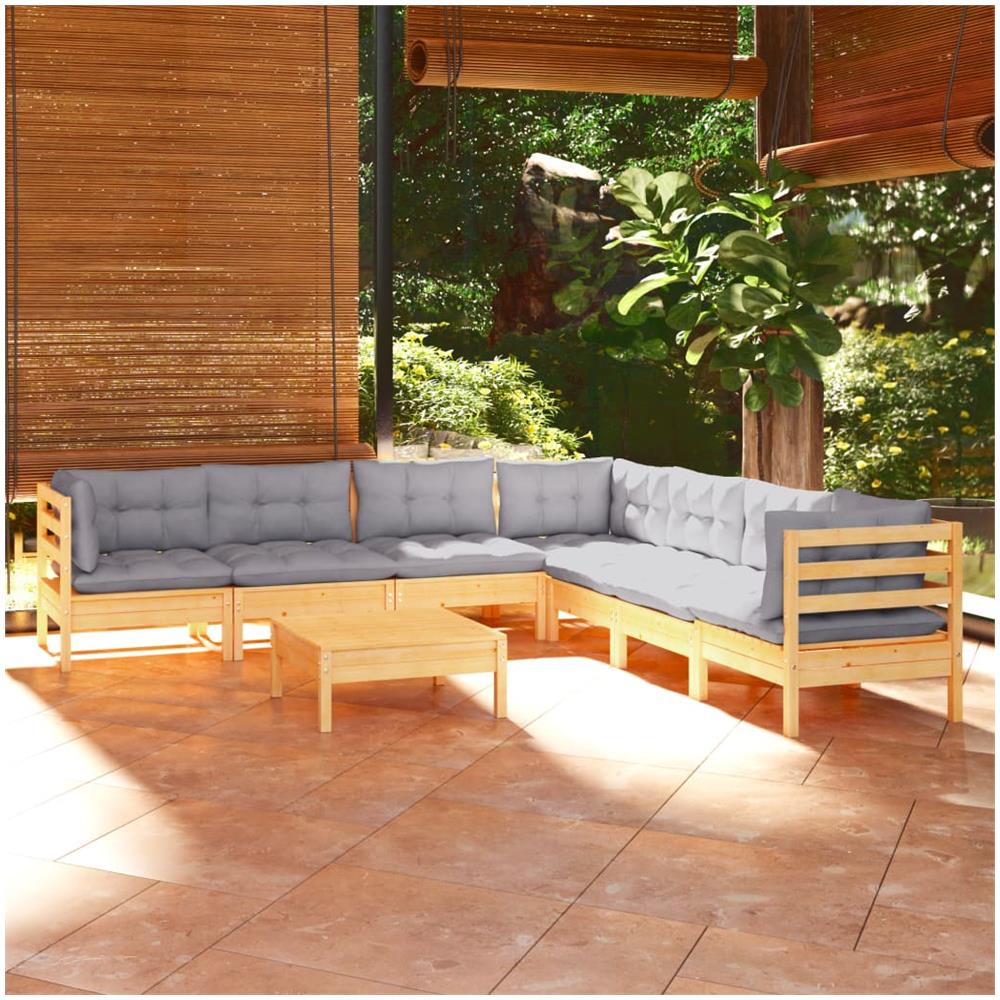 Set Divani Da Giardino 8 Pz Con Cuscini Grigi Massello Di Pino - Foto 1