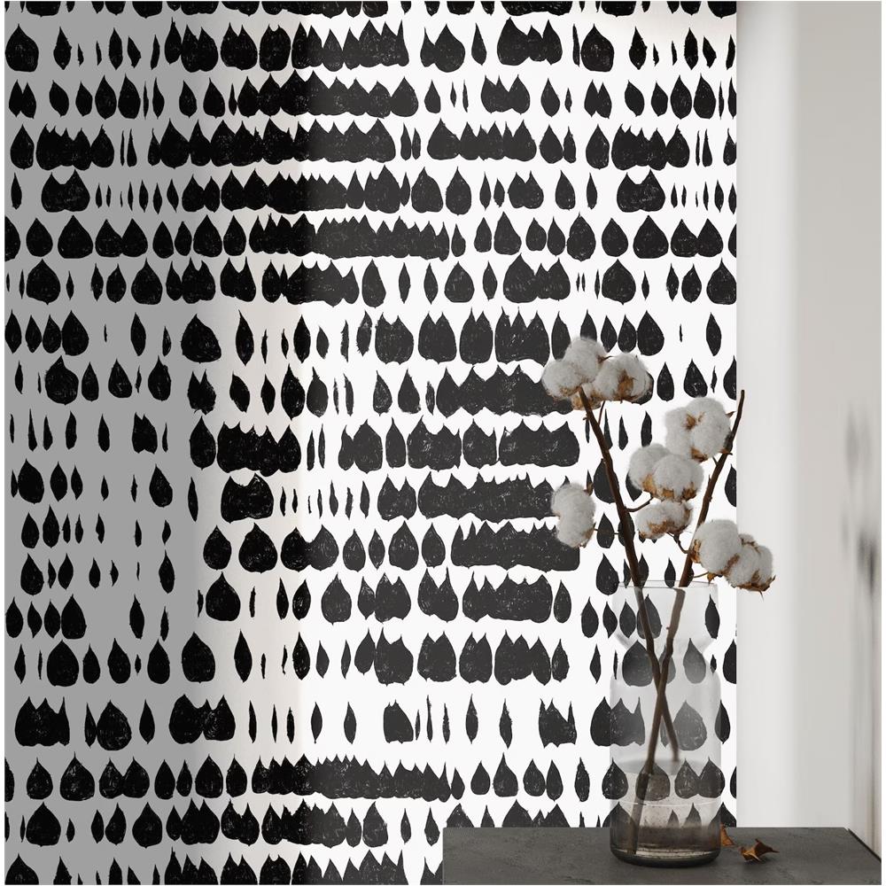 Carta Da Parati Moderna Bianca E Nera In Stile Scandinavo In Fogli Di Vera Carta Vegana, Made In Italy, 200x280cm, 5,5mq - Foto 2