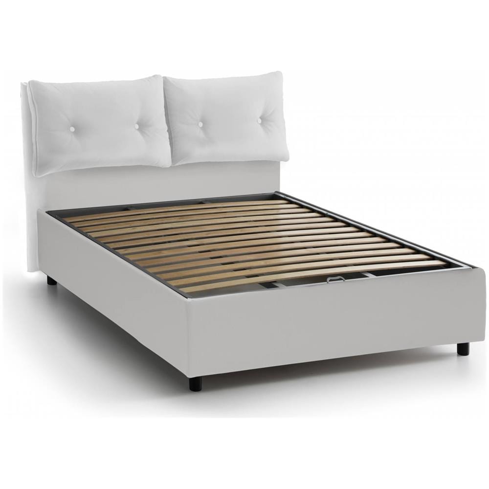 Letto Matrimoniale Lara, Letto Contenitore Con Rivestimento In Ecopelle, 100% Made In Italy, Apertura Frontale, Adatto Per Materasso Cm 160x190, Bianco - Foto 2