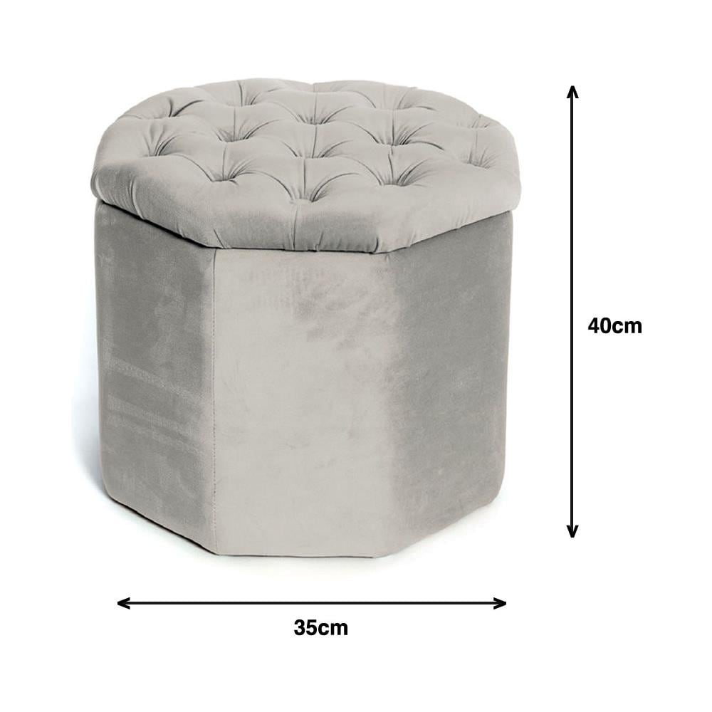 Pouf Salotto Contenitore Imbottito Trapuntato Ottagonale Velvet Tinta Unita Pouf Beige - Foto 4