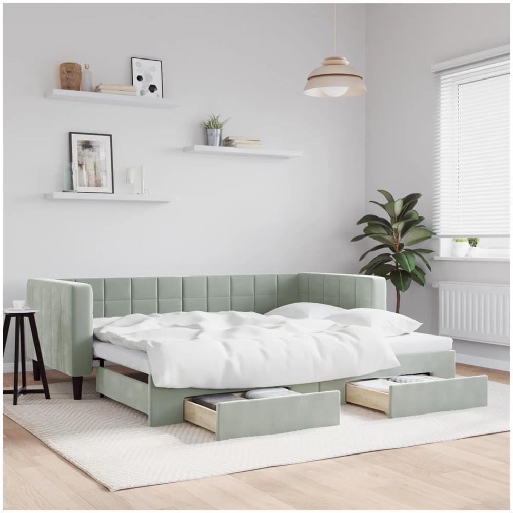Divano Letto Estraibile Cassetti Grigio Chiaro 90x200cm Velluto - Foto 1
