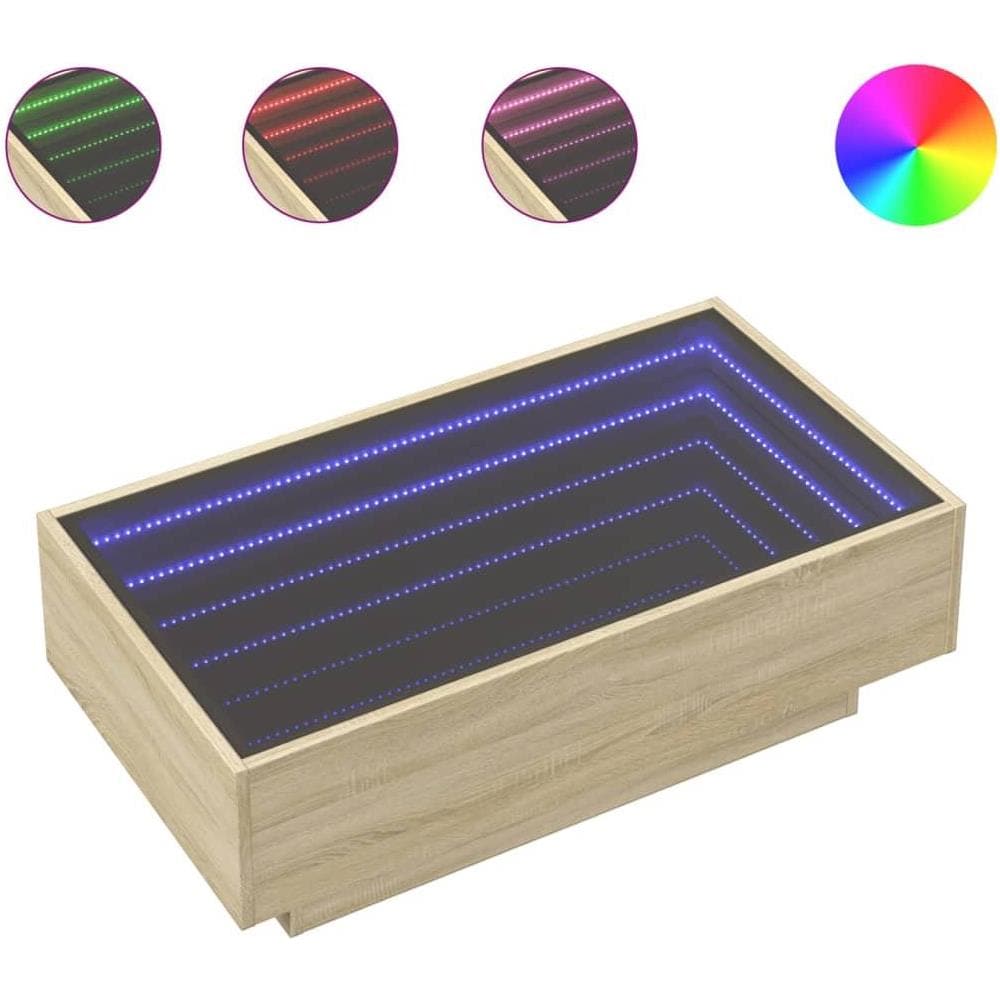 Tavolino Salotto con LED Rovere Sonoma 90x50x30 cm Multistrato - Foto 1