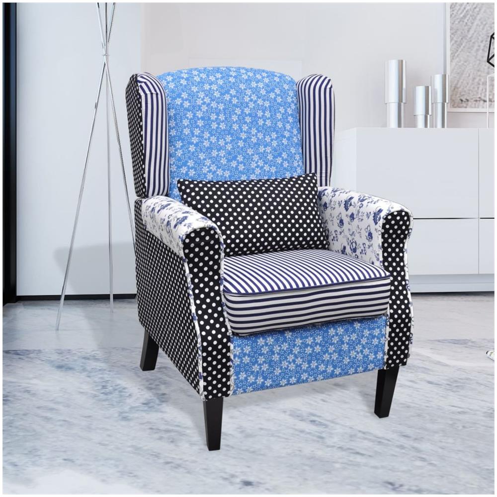 Poltrona Relax In Trapunta Stile Pastorale Fiori Blu E Bianco - Foto 2