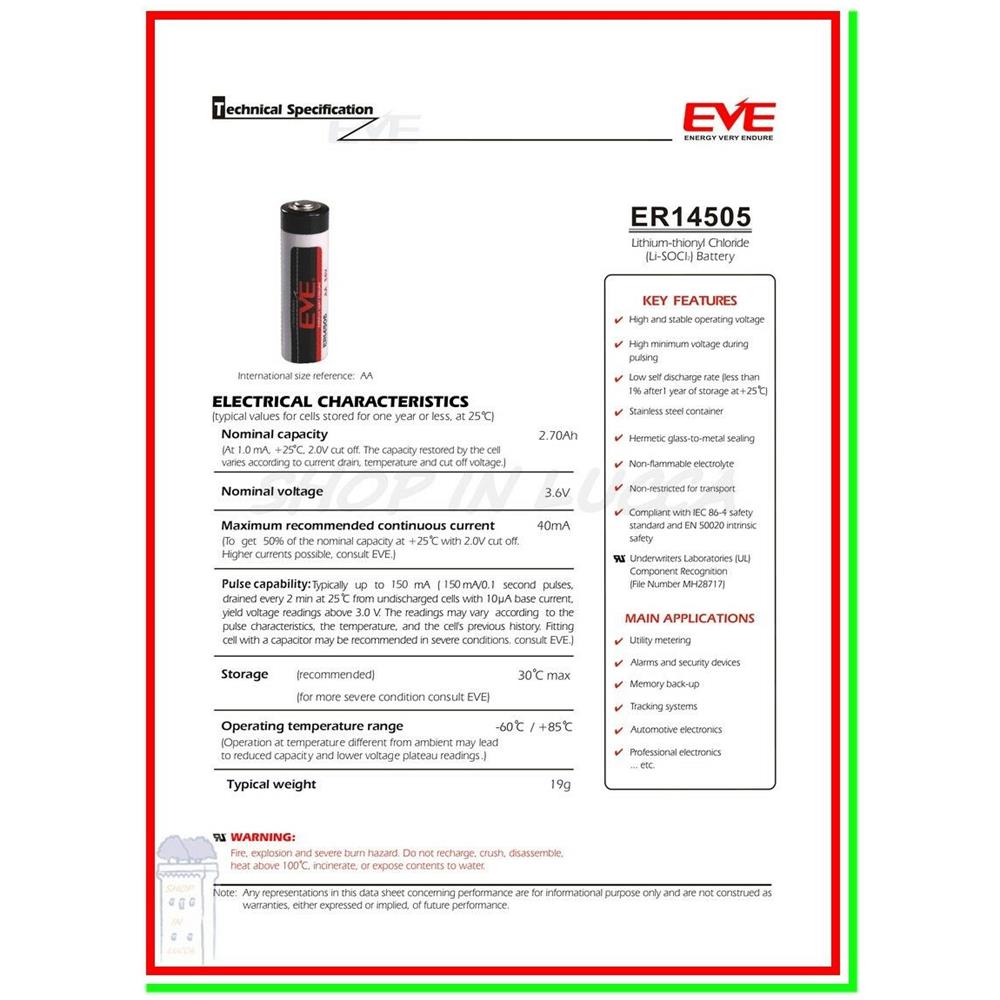 Batteria Pila 14505 14500 3,6v Li-socl2 Stilo Aa 2700mah Std Allarme Scanner - Foto 2