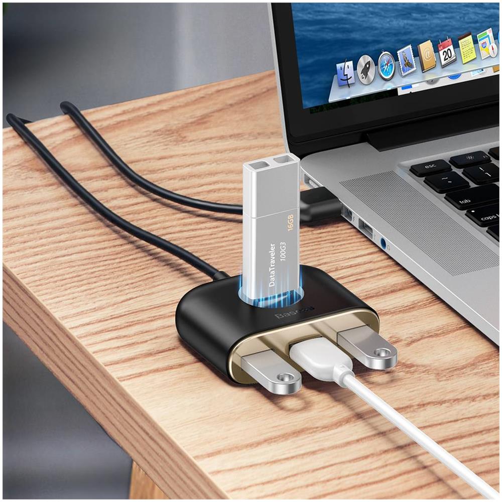 Hub Piazza Rotonda 4in1 Usb Adapter Usb3.0 * 1 + Usb2.0 * 3 1m Nero (cahub-ay01) - Foto 2