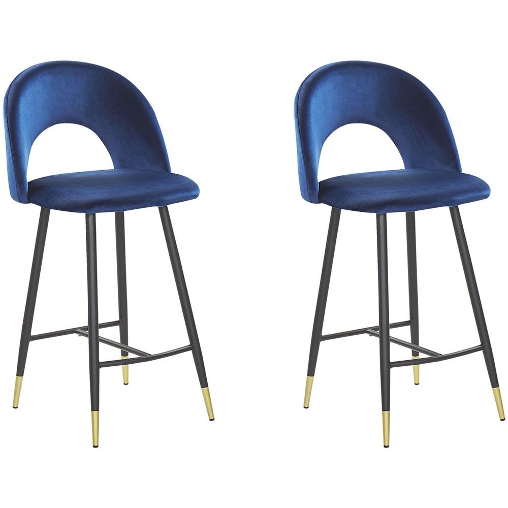 Set Di 2 Sgabelli Da Bar In Velluto Blu Navy Falton - Foto 1