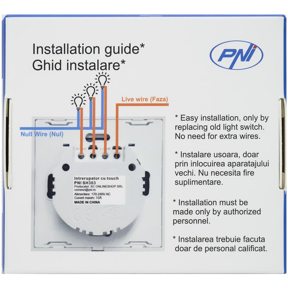 Interruttore Triplo Con Vetro Sh303 Touch, Bianco Con Indicatore A Led - Foto 2