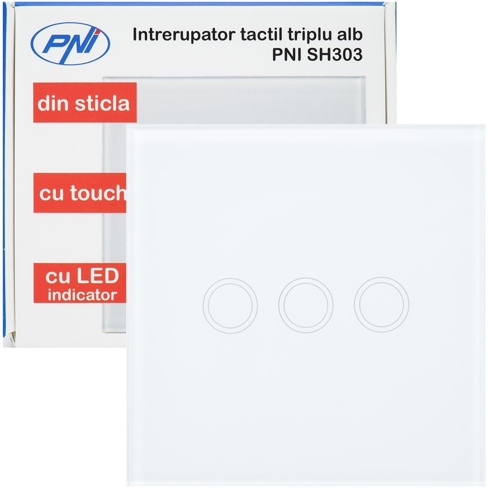 Interruttore Triplo Con Vetro Sh303 Touch, Bianco Con Indicatore A Led - Foto 1