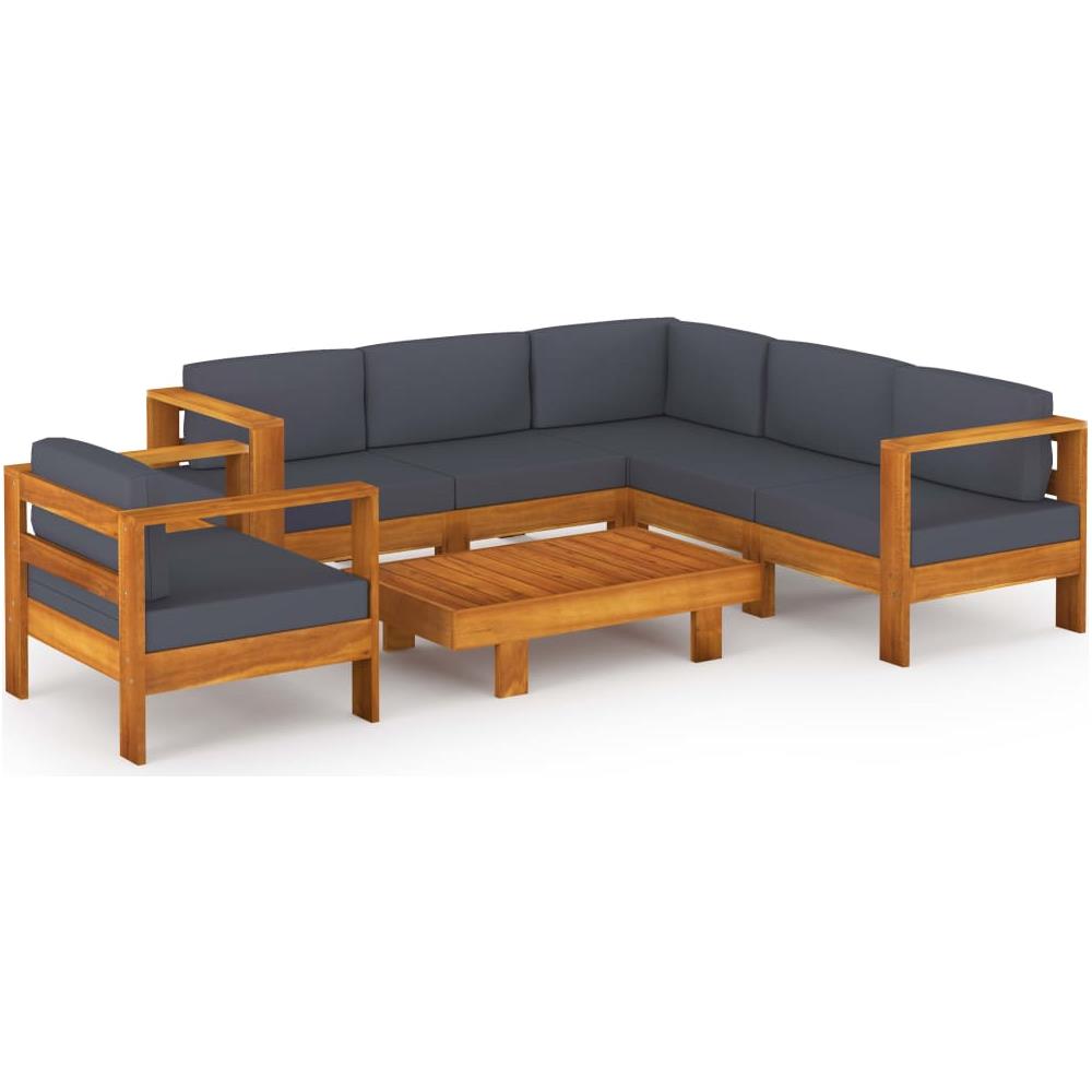 Set Divani Giardino 7 Posti Cuscini Grigi Scuro Massello Acacia - Foto 1