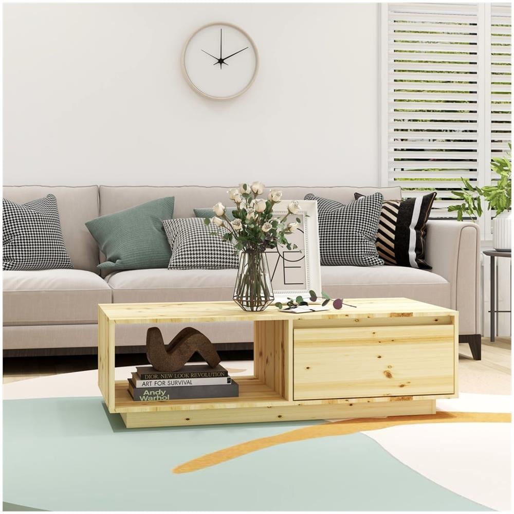 Tavolino Da Salotto 110x50x33,5 Cm In Legno Massello Di Abete - Foto 3
