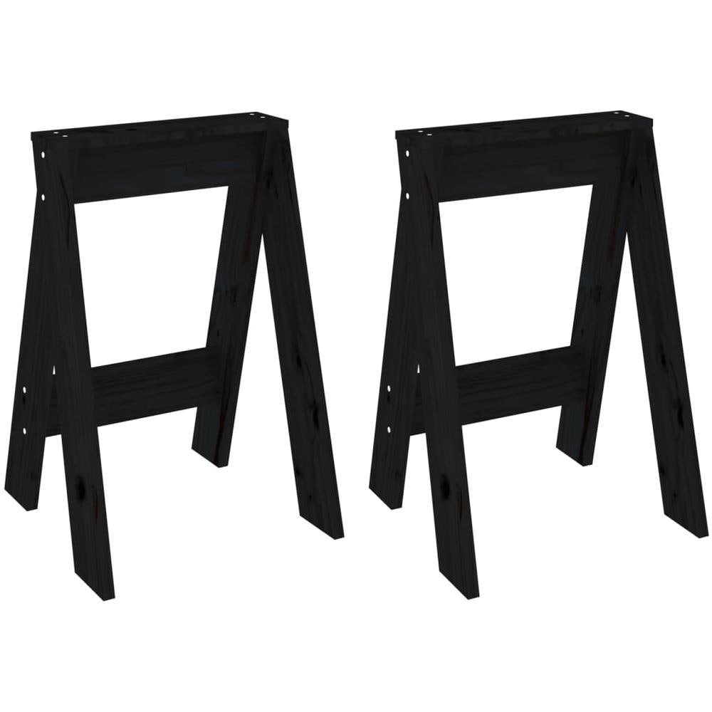 Sgabelli 2 Pz Nero 40x40x60 Cm In Legno Massello Di Pino - Foto 2