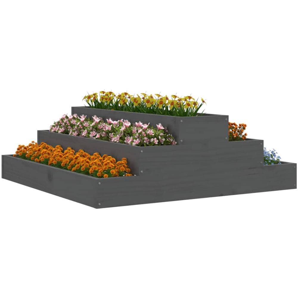 Fioriera Grigia 80x80x27 Cm In Legno Massello Di Pino - Foto 2